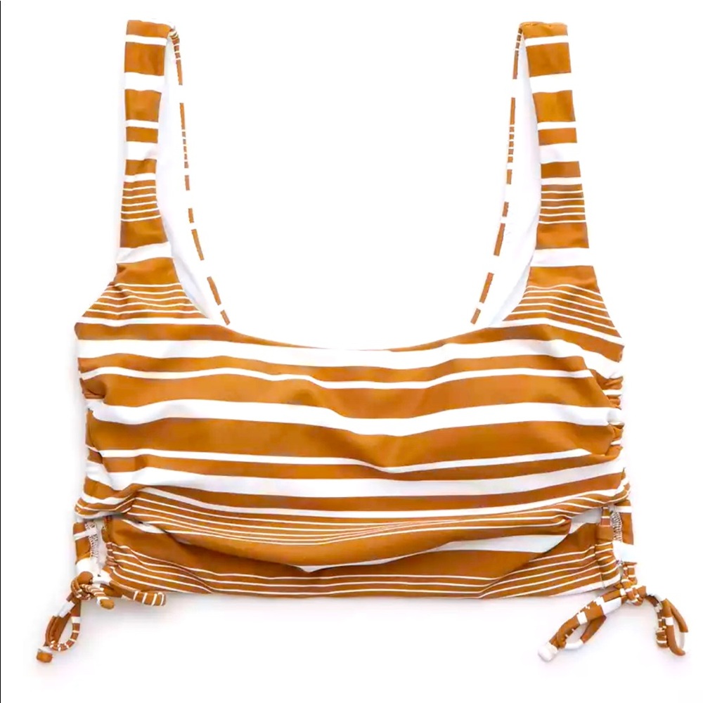 Aerie Printed Lace Up Longline Scoop Bikini Top